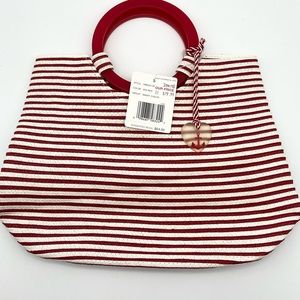 Liz Claiborne Red White Striped Purse Handbag Plastic Handles Anchor HangTag
